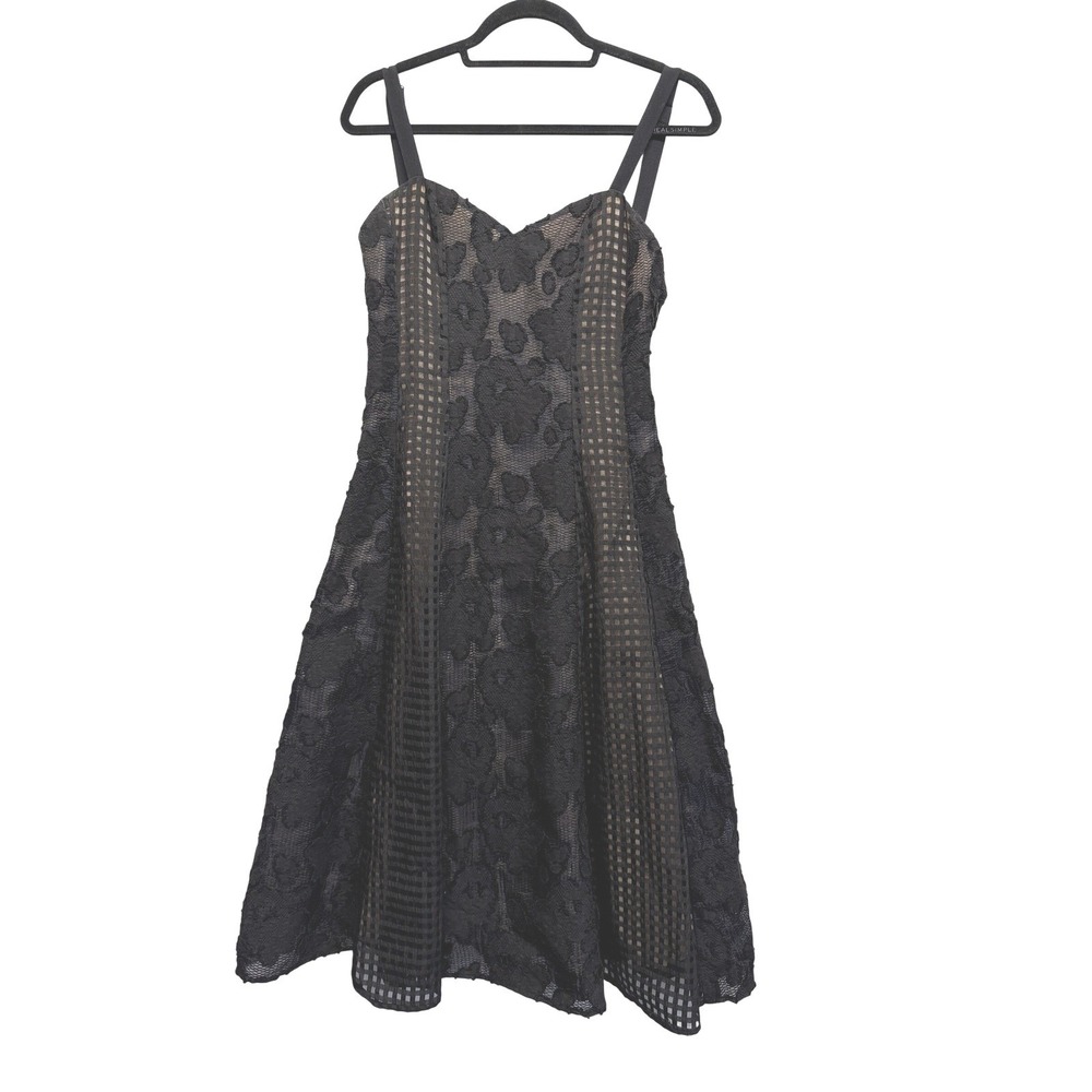 NBD Black Mesh Floral Midi Dress w/ Sheer Grid Panels – Size S